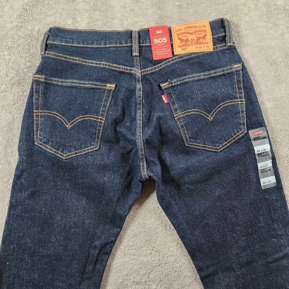 Mens Levis 505 Regular size 30x30 Blue Mid Rise Jeans NEW - Picture 3 of 10